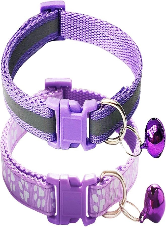 GOLD MAX Footprint & Reflective Cat Collar with Bell Basic Dog Cat Collar Buckle Adjustable Polyester Cat Dog Collar or Seatbelts (Small, Light Purple) - Image 1